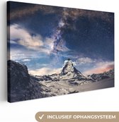 Canvas Schilderij Matterhorn en sterrenhemel bij Zermatt Zwitserland - 90x60 cm - Wanddecoratie
