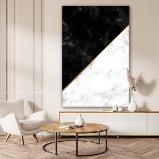 Canvas schilderij 120x180 cm - Wanddecoratie Marmer - Wit - Zwart - Goud - Muurdecoratie woonkamer - Slaapkamer decoratie - Kamer accessoires - Schilderijen op canvas
