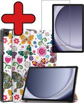 Hoes Geschikt voor Samsung Galaxy Tab A9 Hoes Book Case Hoesje Trifold Cover Met Screenprotector - Hoesje Geschikt voor Samsung Tab A9 Hoesje Bookcase - Vlinders