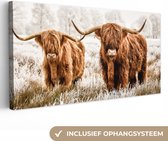 Schotse hooglander - Dieren - Koe - Canvas - 40x20 cm - Wanddecoratie