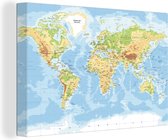 Canvas Wereldkaart - 120x80 - Wanddecoratie Wereldkaart - Aardrijkskunde - Atlas