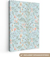 Tableau sur toile Fleurs - Printemps - Blauw - 80x120 cm - Décoration murale