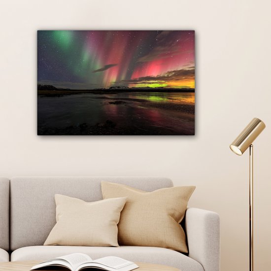 Northern Lights in Iceland Canvas 80x60 cm - Tirage photo sur toile (Décoration murale salon / chambre)