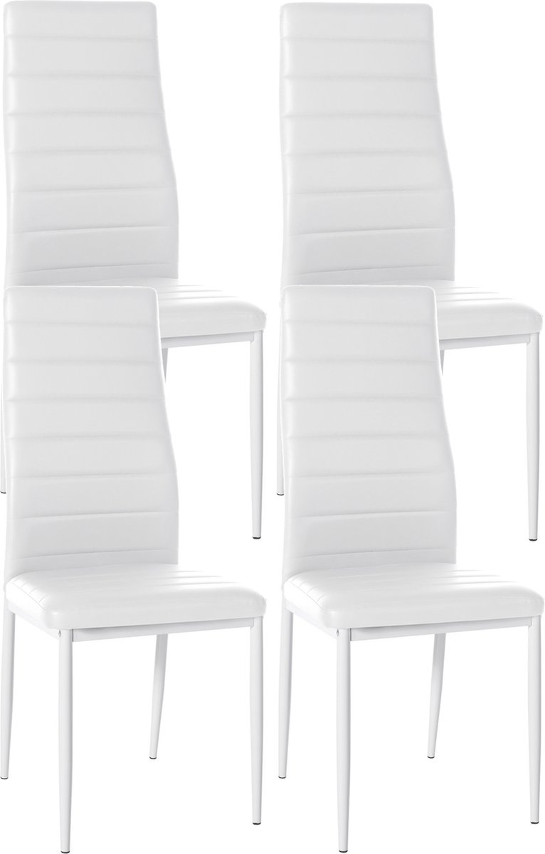 CLP Mayfair Set van 4 eetkamerstoelen - Zonder armleuning - Fauteuil - Metalen onderstel - wit Kunstleer