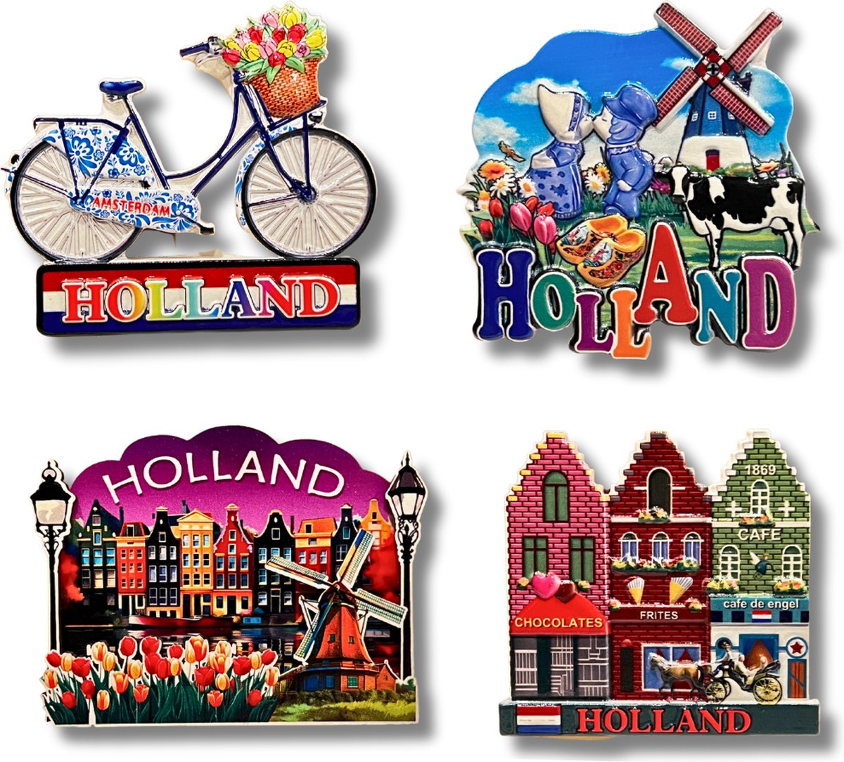 Koelkastmagneten Set: Amsterdam, Nederland - Souvenirs - 4 stuks