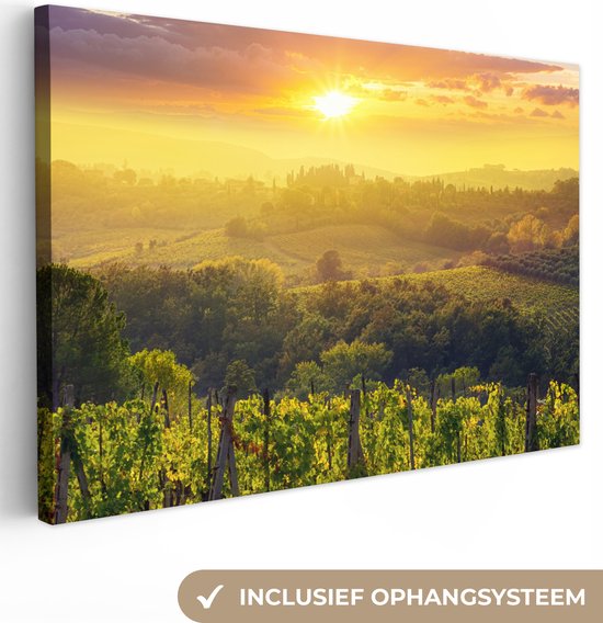 Canvas Schilderij Toscane - Italië - Druivenbomen - 60x40 cm - Wanddecoratie