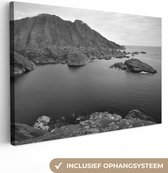 Canvas Schilderij Scandinavische kust zwart-wit fotoprint - 90x60 cm - Wanddecoratie