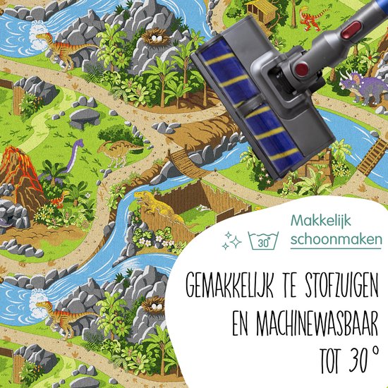 Carpet Studio Dino Speelkleed - Speelmat 95x133cm - Vloerkleed Kinderkamer - Anti-slip Speeltapijt - Verkeerskleed - Groen/Grijs van Carpet Studio — afbeelding 5