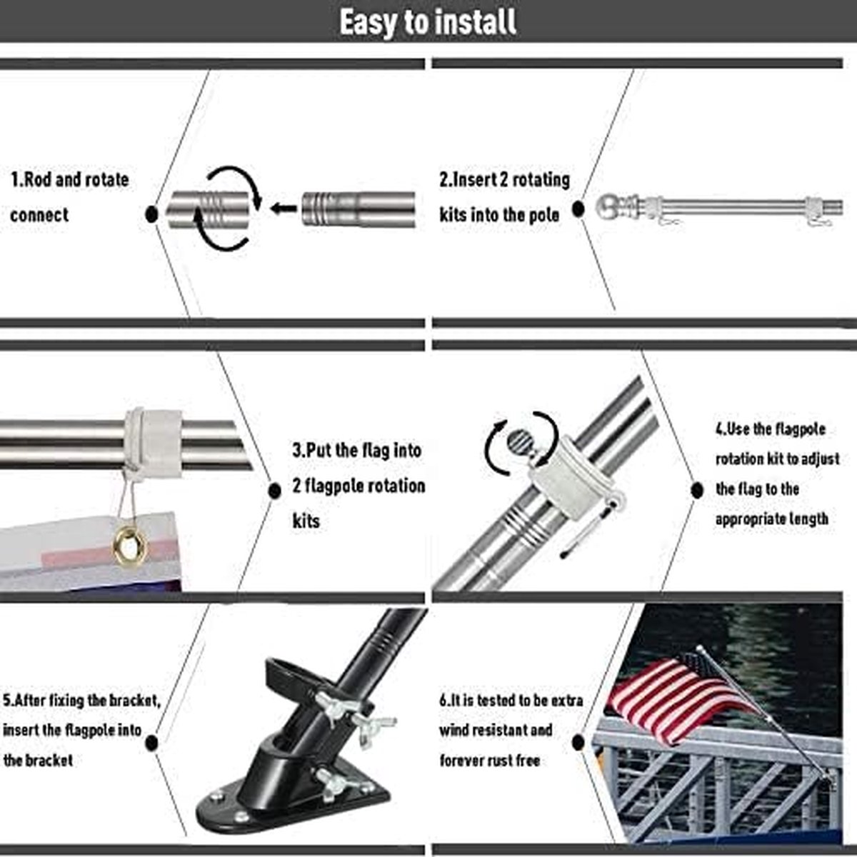 TALITARE Vlaggenmast van aluminium zilver met vlaggenmasthouder van roestvrij staal, 150 cm vlaggenstang kit met houder met draaibare ringen/zilveren basis TALITARE Vlaggenmast van aluminium zilver met vlaggenmasthouder van roestvrij staal, 150 cm vlaggenstang kit met houder met draaibare ringen/zilveren basis