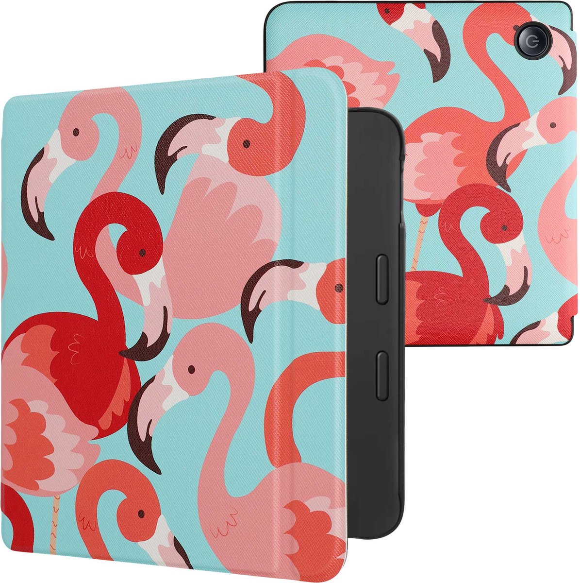 kwmobile e-reader hoesje geschikt voor Tolino Vision 6 hoes - E reader flip case met magnetische sluiting - Ereader cover - Flamingo's design in roze / poederroze / rood op Prijzenvolger.com