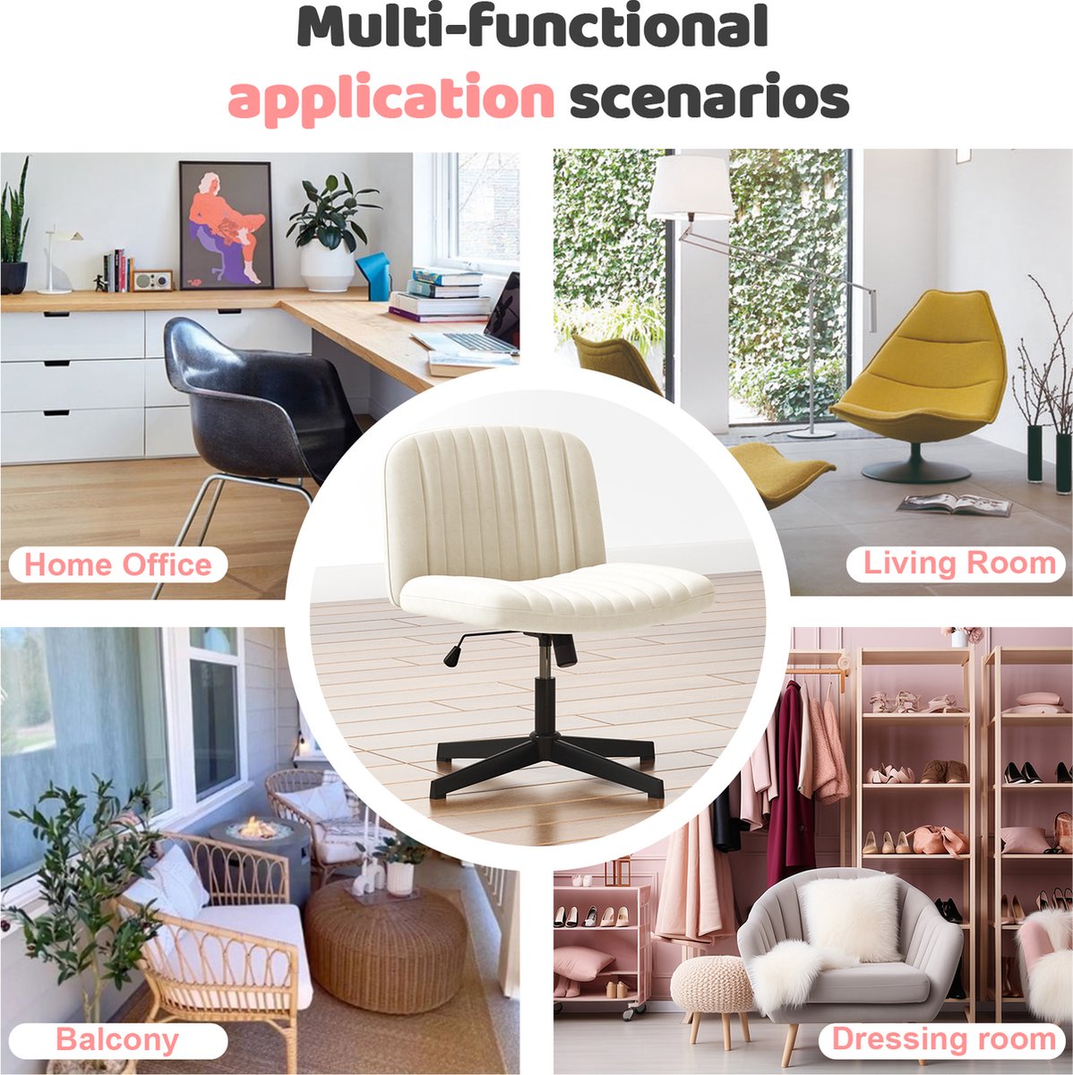 Beige fluwelen stoel - draaibare zitting - Scandinavische eetkamerstoelen - Chique elegantie - Zwarte metalen poten - Eetkamer, studeerkamer, woonkamer – foto 5