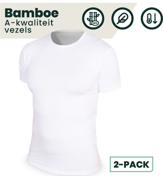 T-shirt en Bamboe | Chemises en Bamboe | Col rond | Chemises anti-transpiration | Sous les chemises | Blanc | Taille M. | Merk: Bamboosa