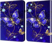 Samsung Galaxy tab A9 Plus (2023) - tablet hoesje book case cover - goud blauw diamant vlinders - 11 inch - Samsung A9+ - silicone inleg hoes map