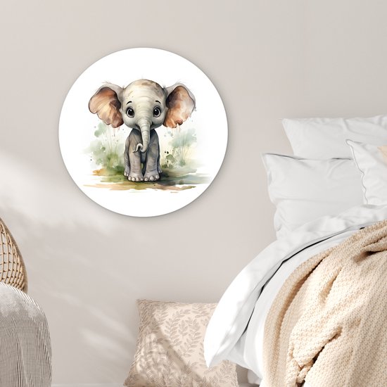 WallCircle - Cercle mural éléphant 60x60 cm - Cercle mural chambre enfant animaux - Décoration chambre fille moderne - Accessoires chambre garçon - Chambre enfant - Tableaux ronds chambre enfant - Décoration murale chambre fille - Décoration murale