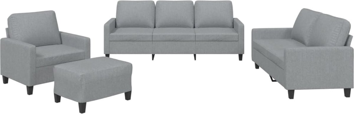 vidaXL - 4-delige - Loungeset - met - kussens - stof - lichtgrijs