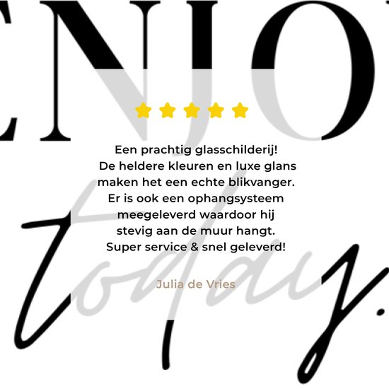 MuchoWow® Glasschilderij 120x60 cm - Schilderij acrylglas - Tekst - Enjoy the day - Quotes - Zwart wit - Foto op glas - Schilderijen