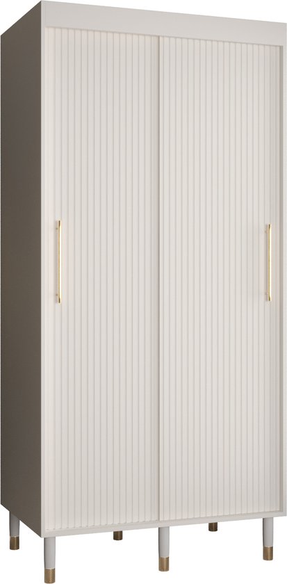 Zweefdeurkast Kledingkast met 2 schuifdeuren Garderobekast slaapkamerkast Kledingstang met planken | elegante kledingkast, glamoureuze stijl (LxHxP): 100x208x62 cm - CAPS S1 (Wit, 100 cm)