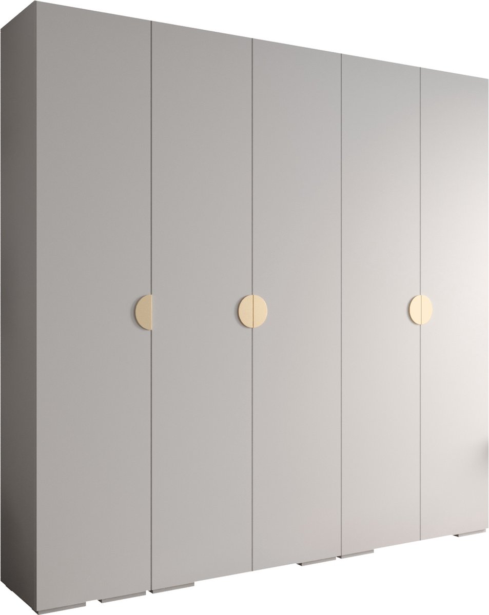 AJE Meubles B.V. Opbergkast Kledingkast met 5 draaideuren Garderobekast slaapkamerkast Kledingstang met planken | Gouden Handgrepen, elegante kledingkast, glamoureuze stijl (LxHxP): 250x237x47 cm - IVONA 4 (Wit, 250 cm)