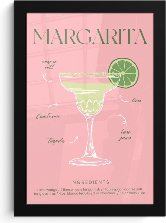 FrameYourWall® - Fotolijst met poster 20x30 cm - Foto in lijst - Cocktail - Margarita - Fotokader van hout - Kaders en lijsten - Wissellijst muurposter - Picture en photo frame - Posterlijst - Fotohouder - Roze woonaccessoires - Cadeau