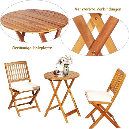 COSTWAY 3-delige terrasmeubelset, acaciahout, 2 tuinstoelen met