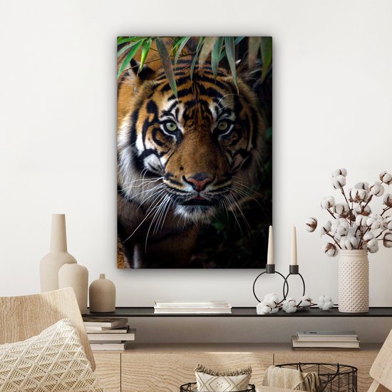 OneMillionCanvasses - Toile - Tigre - Feuilles - Nature - Décoration murale - 40x60 cm - Peintures sur toile - Toile canvas