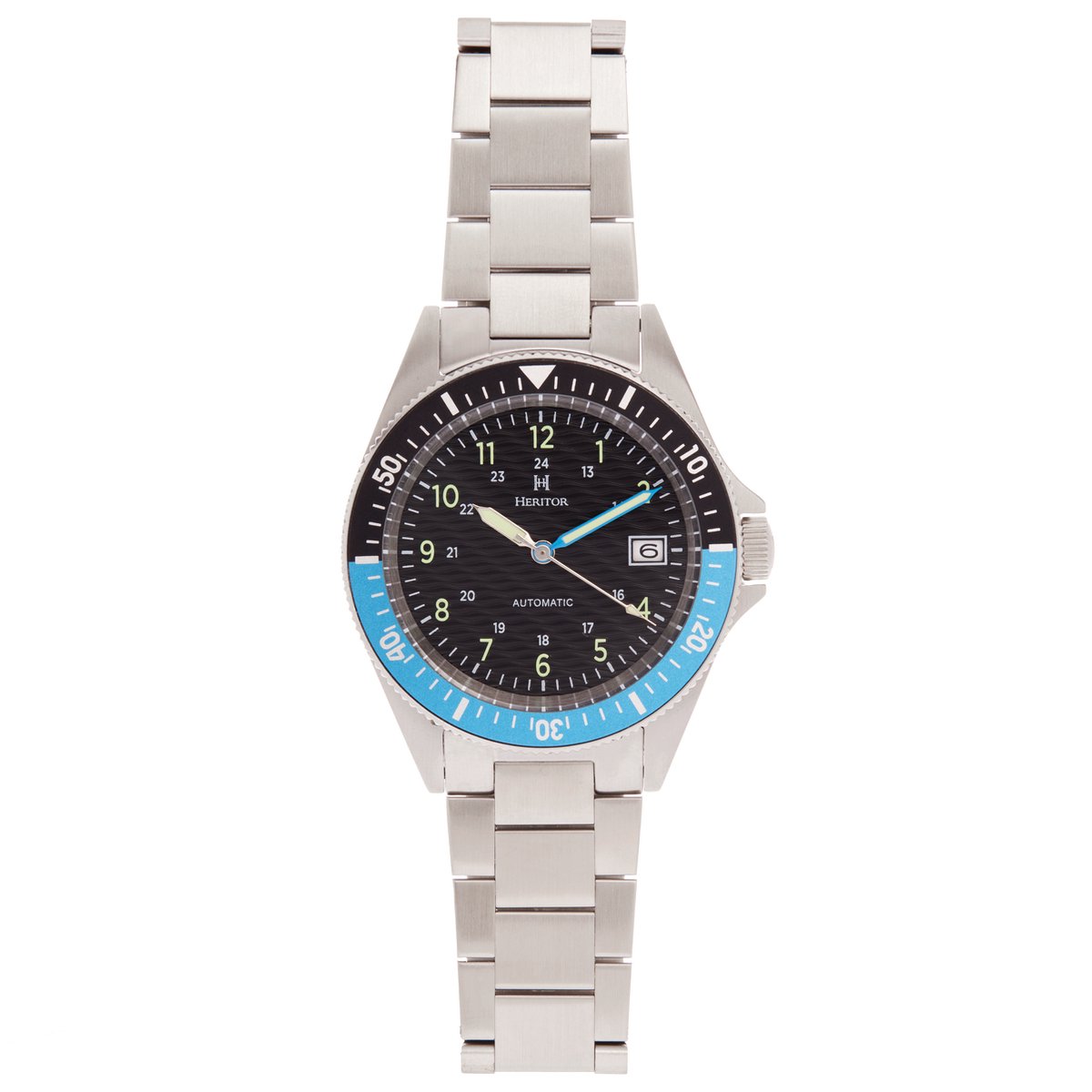 Heritor Automatic Calder armbandhorloge met datum - zilver-zwart-blauw