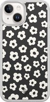 Casimoda® hoesje - Geschikt voor iPhone 14 - Retro Bloempjes - 2-in-1 case - Schokbestendig - Bloemen - Verhoogde randen - Zwart, Transparant