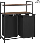 MIRA Home - Wasmand - Wassorteerder - Wasbox - Zwart - Metaal/Hout - 2x46 Liter - 73x33x92