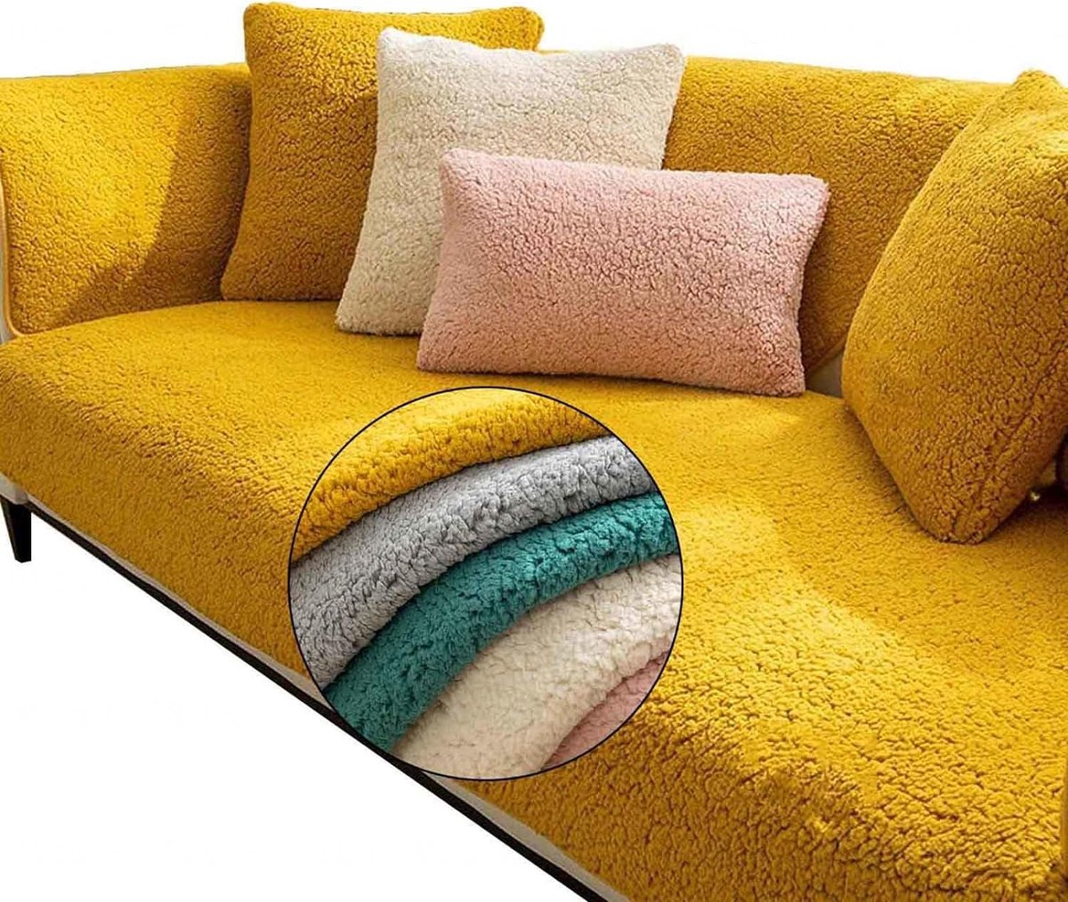 Bankhoes hoekbank waterdichte L-vorm 1/2/3/4 zits, bankbeschermer, bankbeschermer antislip, geel 70 x 180 cm