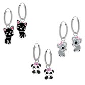 Set de boucles d'oreilles en argent avec pendentif, chat, panda et koala