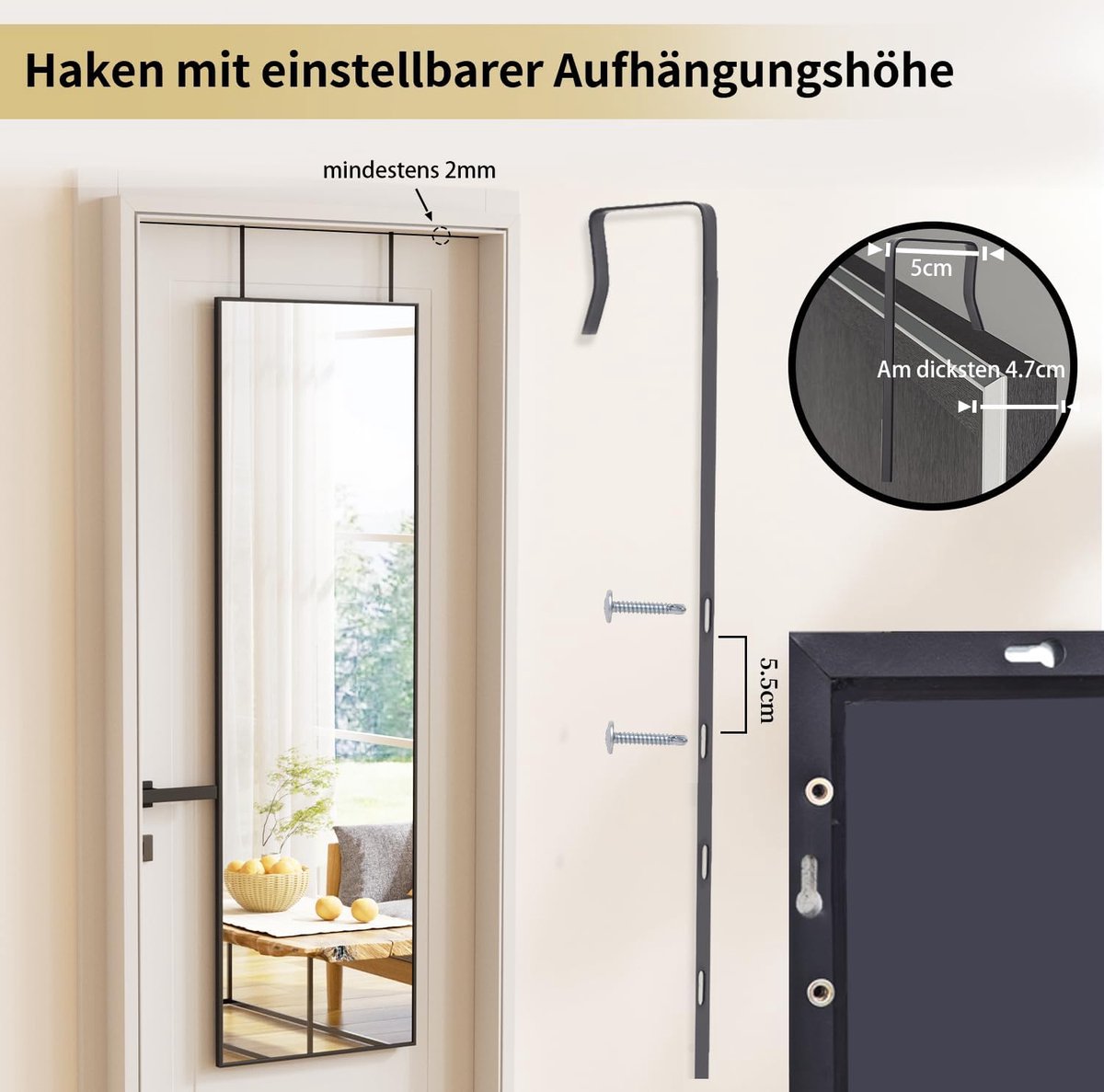 Costway 37 X 120 Cm Full-body Spiegel Met In Hoogte Verstelbare Hanghaken Wandspiegel Deurspiegel Hangspiegel Spiegel Voor Slaapkamer Woonkamer En Entree 1117049924