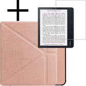 Hoes Geschikt voor Kobo Sage Hoesje Bookcase Cover Book Case Hoes Sleepcover Trifold Met Screenprotector - Rosé Goud