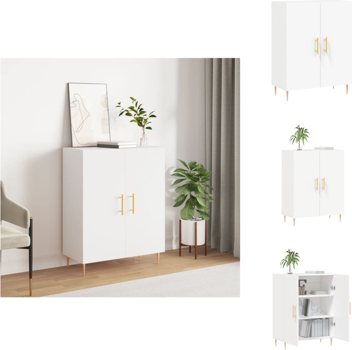 VidaXL Dressoir Klassiek Bewerkt Hout 69.5 x 34 x 90 cm Wit Keukenkast
