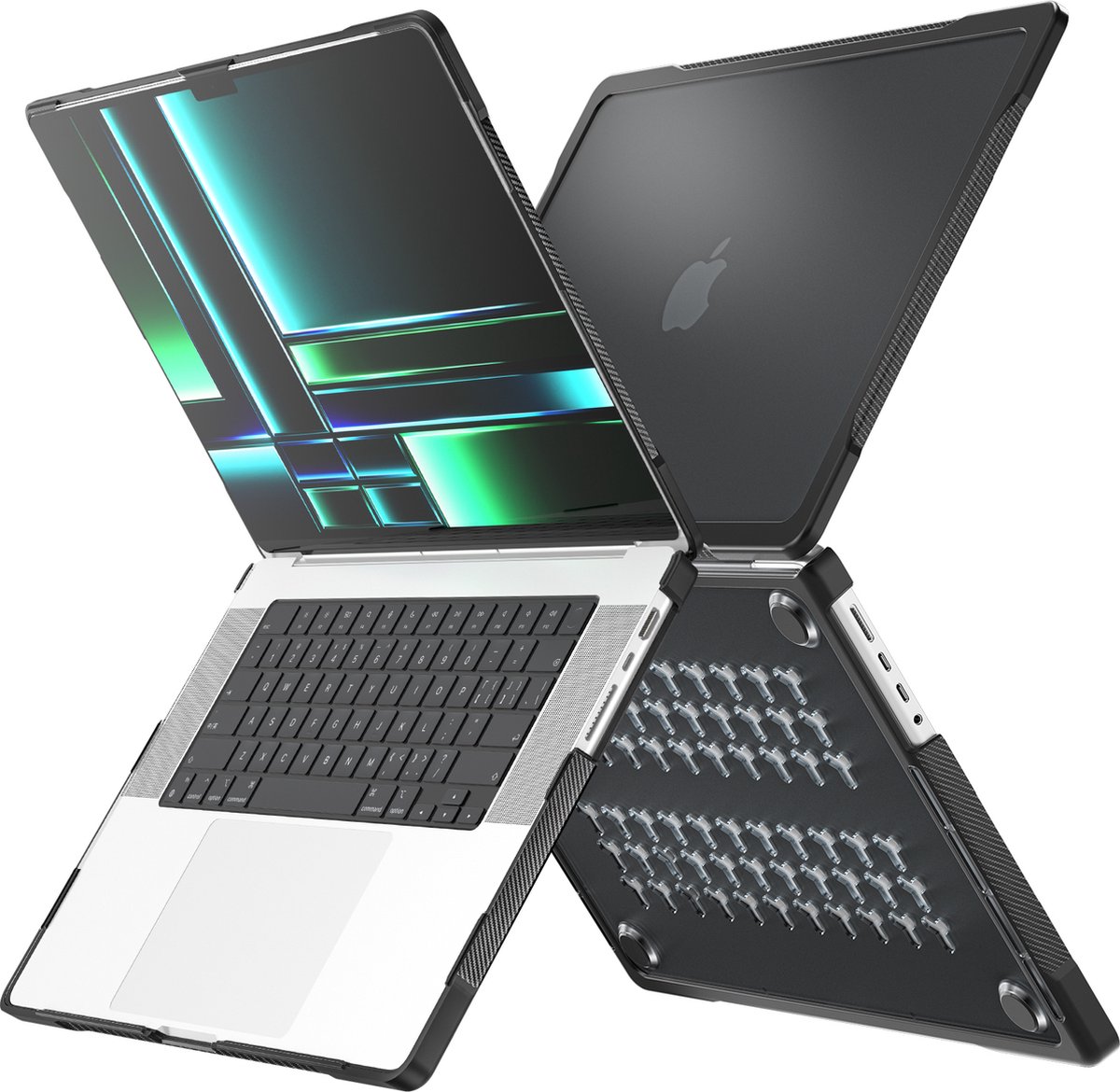 Case2go - Hoes voor Macbook Pro 14 Inch (2021 & 2023) - 360 Bescherming - Hard cover - Zwart