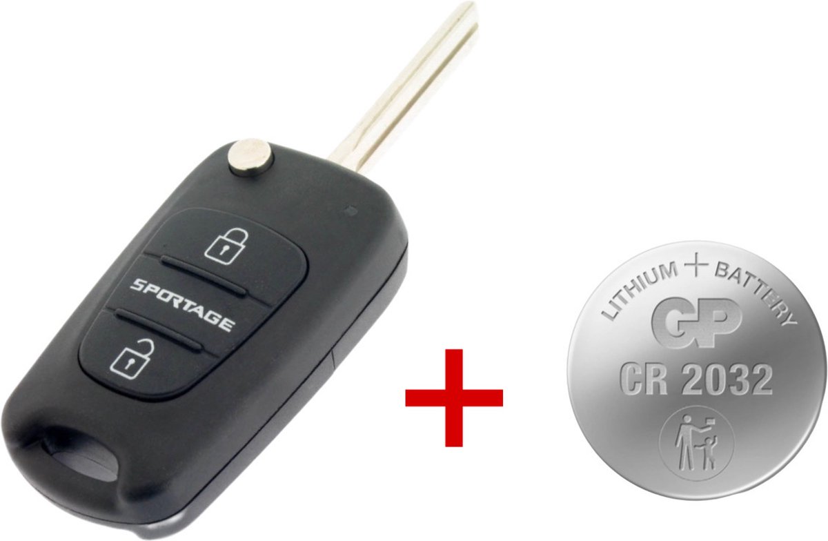 autosleutel-sleutel-auto sleutel -sleutelbehuizing-geschikt voor Kia Sportage+batterij cr2032
