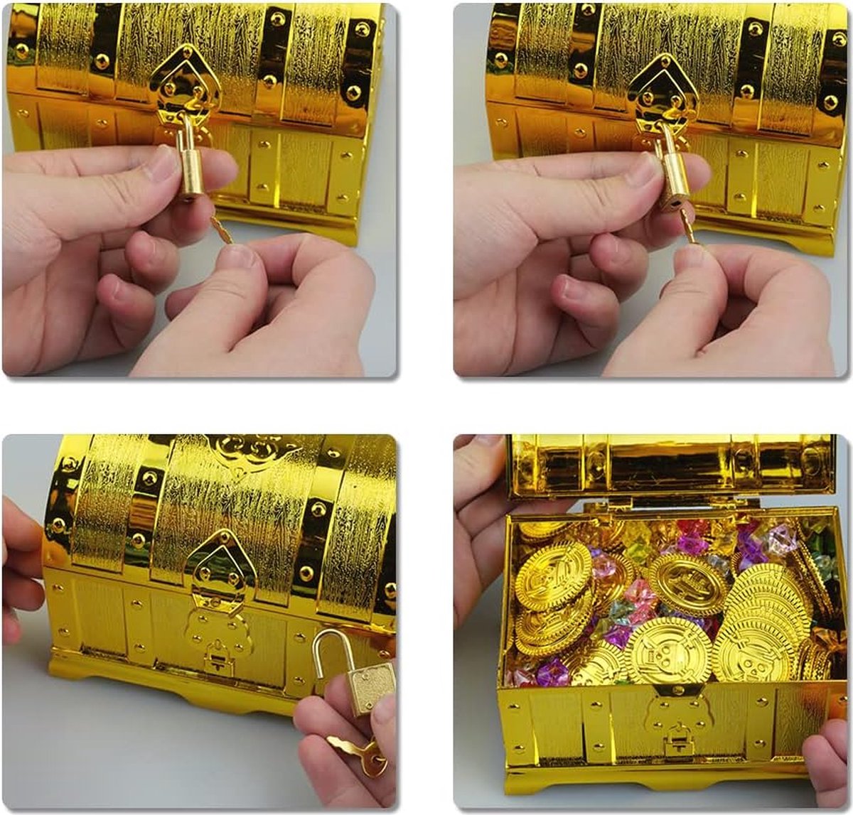 Ulikey Coffre Au Trésor Pirate Avec 50 Pièces Or + 100 Bijoux - Jouet Enfant Chasse Au Trésor, Décoration Fête