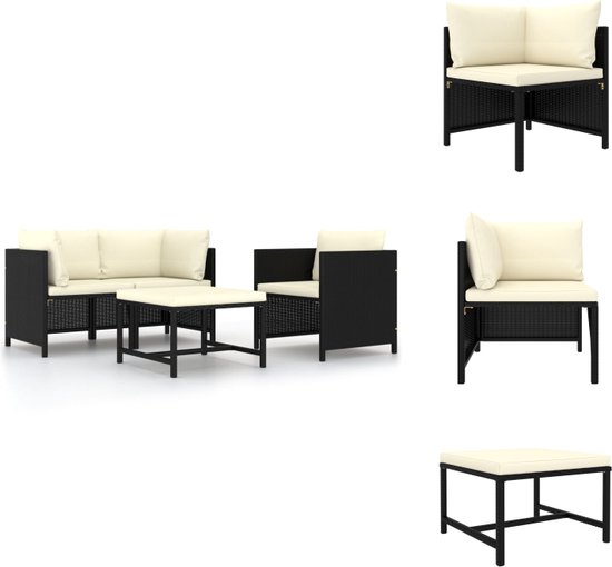 vidaXL Loungeset Jazz - zwart - sterk gepoedercoat stalen frame - weerbestendig PE-rattan - dik gevoerde kussens - eenvoudig te verplaatsen - inclusief 1 x voetenbank - 1 x eenzitsbank - 2 x hoekbank - 4 x zitkussen - 5 x rug/zijkussen - vidaXL