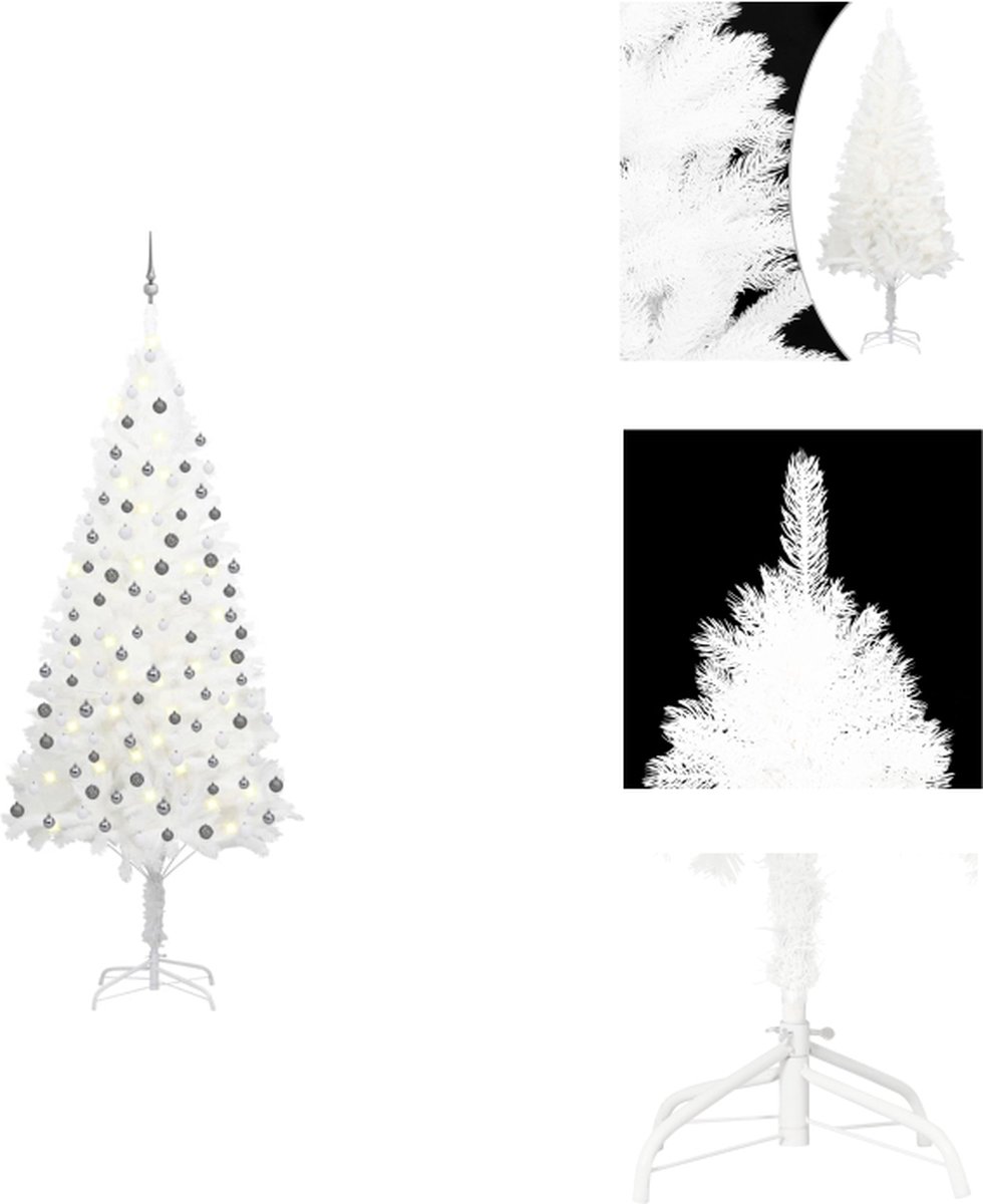 vidaXL Kunstkerstboom - Realistische boom - 240 cm - Met LED-verlichting - Inclusief kerstballen - Wit - PE takken - Stalen basis - Decoratieve kerstboom