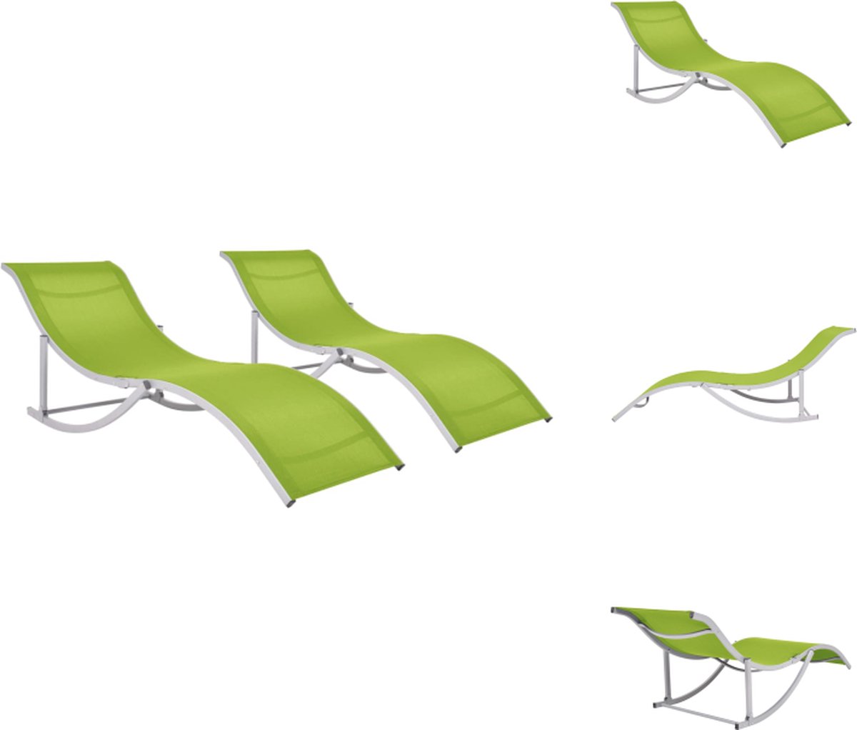 VidaXL Inklapbare Ligbedden Set van 2 Groen en Grijs 60 x 159 x 62 cm 160 kg draagvermogen Ligbed