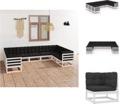 vidaXL Loungeset - Grenenhout - Hoekbank 70x70x67 cm - Middenbank 70x70x67 cm - Wit - Antraciet kussens - Tuinset