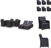 vidaXL Tuinset - Zwart - PE-rattan - gepoedercoat staal - 200x100x74cm - Inclusief tafel - 6 stoelen - 6 zitkussens - 6 rugkussens - 2 ligbedden en 2 ligbedkussens - Tuinset