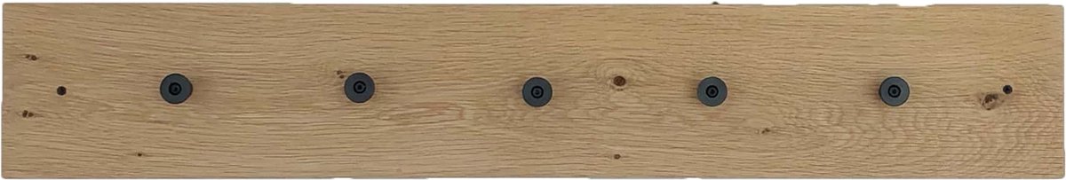 GoudmetHout - Industriele kapstok - Wandkapstok - Eiken - Stalen ophanghaak rond mat zwart - 10 haken - Lengte 100 cm