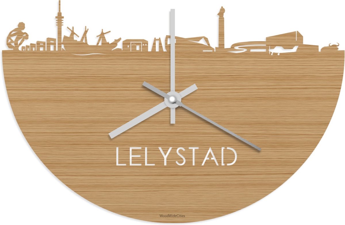 Skyline Klok Lelystad Bamboe hout - Ø 40 cm - Stil uurwerk - Wanddecoratie - Meer steden beschikbaar - Woonkamer idee - Woondecoratie - City Art - Steden kunst - Cadeau voor hem - Cadeau voor haar - Jubileum - Trouwerij - Housewarming -