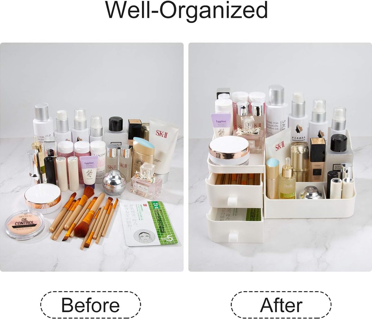 Make-up organizer cosmetica-opbergdoos met 3 laden organizer houder voor mascara lippenstift nagellak opslag voor badkamer make-uptafel kantoor