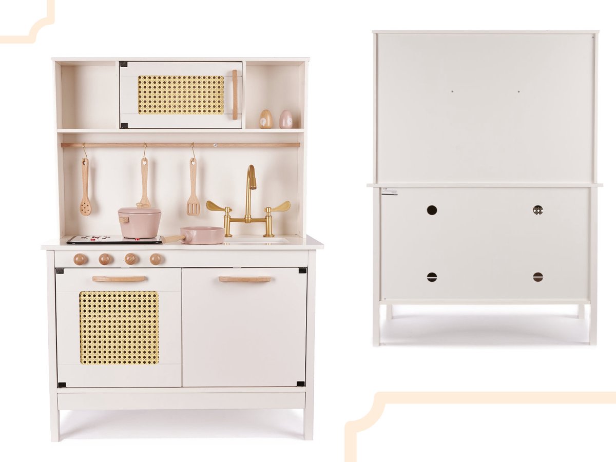 Playos® - Houten Speelkeuken - Wit / Roze - Inclusief Accessoires - 68 x 29 x 100 cm - met Licht en Geluid - Kinderkeuken - Speelgoed Keukentje - Rollenspel Speelgoed - Educatief — afbeelding 2