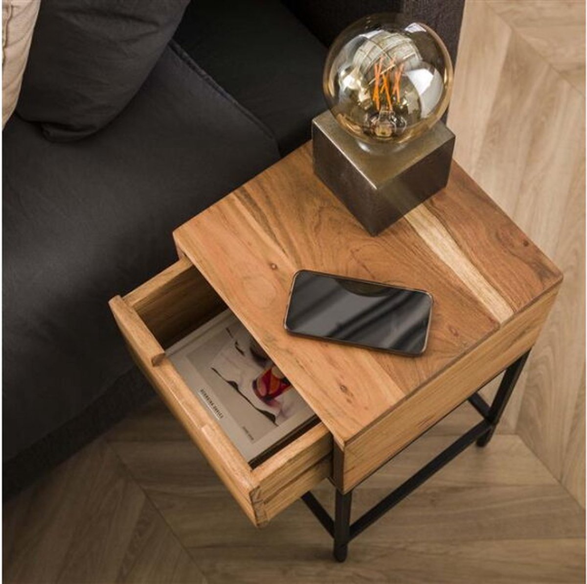 Meubelplaats Plano XS - Nachtkastje - 1 lade - Acaciahout naturel - 30 cm breed - 30x30x60 cm massief acacia naturel