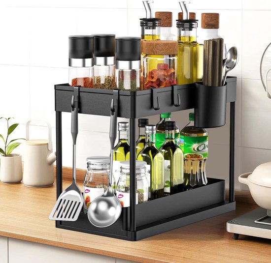 Wastafel Rek 2 etages Rek voor onder wastafel met 6 haken en 1 hangende wastafels ...