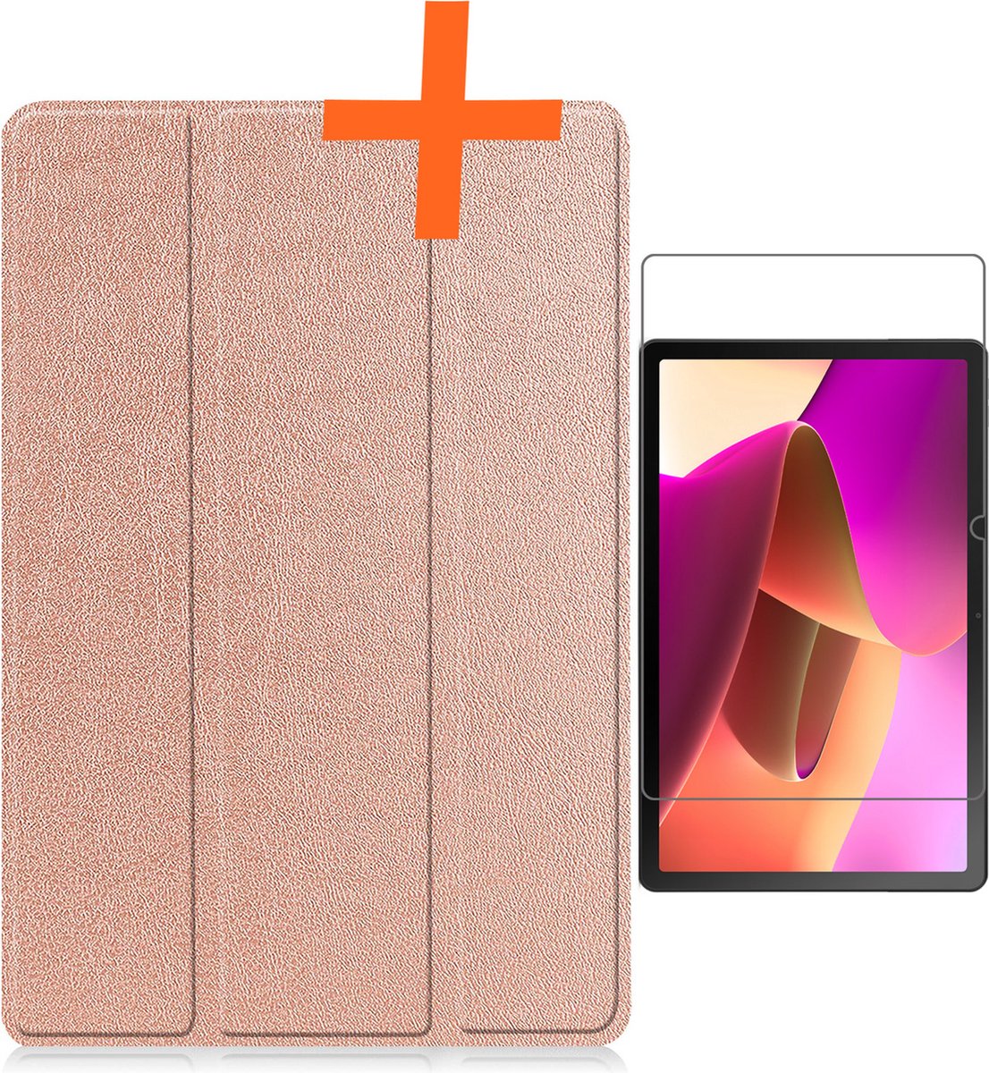 Hoesje - Geschikt voor Lenovo Tab M10 (3e / 3rd generatie) - Met Screenprotector - Trifold Bookcase - Hard Cover - Hardcover Book Case - Tablet Hoes - Rosé goud