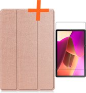 Hoes Geschikt voor Lenovo Tab M10 (3rd gen) Hoes Tri-fold Tablet Hoesje Case Met Screenprotector - Hoesje Geschikt voor Lenovo Tab M10 (3e gen) Hoesje Hardcover Bookcase - Rosé goud