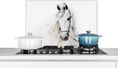 Spatscherm keuken 60x40 cm - Kookplaat achterwand Paard - Waterverf - Dieren - Wit - Muurbeschermer - Spatwand fornuis - Hoogwaardig aluminium